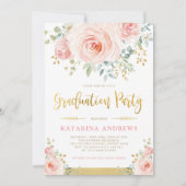Pretty Blush Pink Gold Floral Graduation Party Invitation (Front)