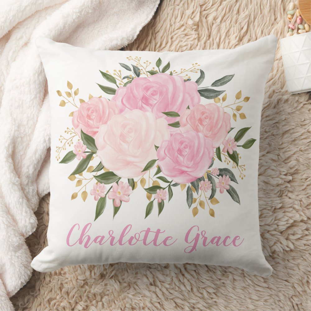 customisable name floral throw pillows for Girly couches