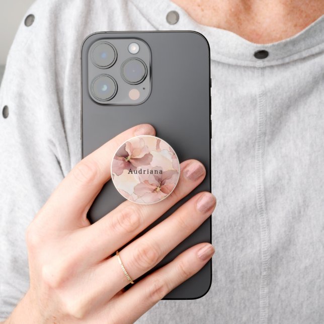 Pretty Blush Pink Gold Flower PopSocket (Hand)