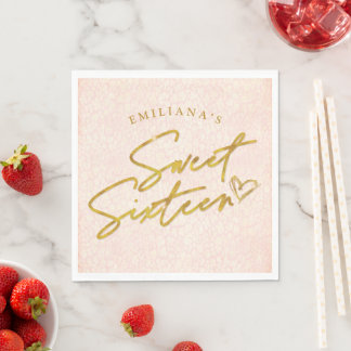 Pretty Blush Pink & Gold Sweet 16 Party Napkins