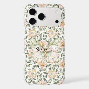 Pretty Blush Pink Green Leaves Floral Butterfly iPhone 17 Pro Max Case
