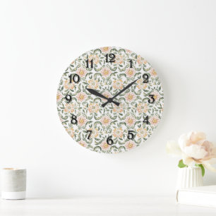 Pretty Blush Pink Green Leaves Floral Large Clock