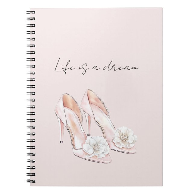 Pretty Blush Pink Heels White with White Flowers   Notebook (Front)