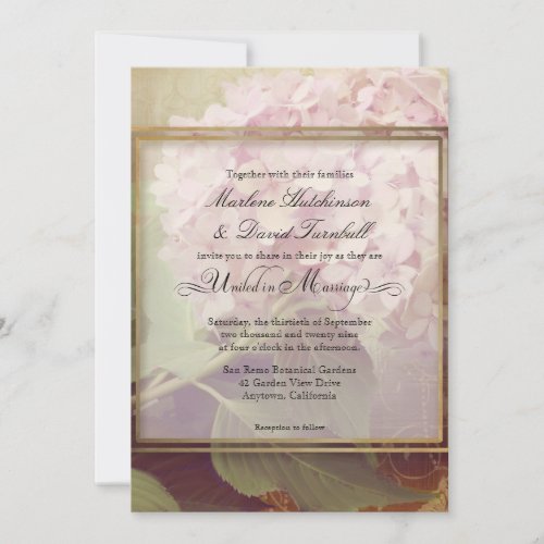 Pretty Blush Pink Hydrangea Art Vintage Wedding Invitation