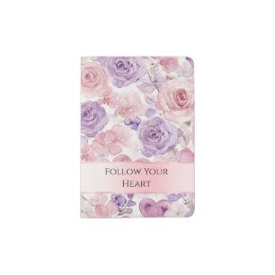 Pretty Blush Pink Lavender Flowers Hearts Passport Holder