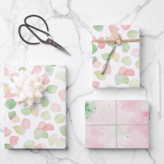 Pretty Blush Pink Mint Flower Petals Birthday Wrapping Paper Sheets (Front)