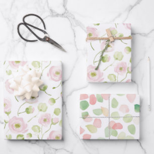 Pretty Blush Pink Mint Flowers Bridal Shower Wrapping Paper Sheets
