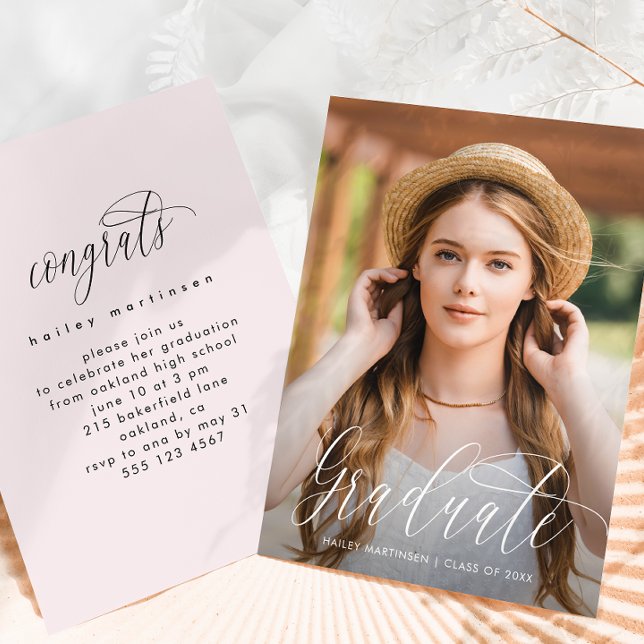 Pretty Blush Pink Photo Graduation Party Invitation (Creator Uploaded)