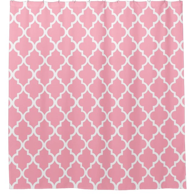 Pretty Blush Pink Quatrefoil Pattern Shower Curtain (Front)