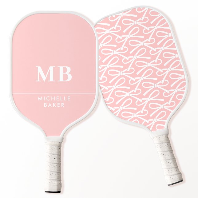 Pretty Blush Pink Ribbon Bow Personalized Monogram Pickleball Paddle (Creator Uploaded)