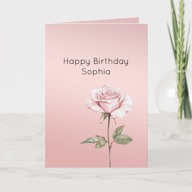 Pretty Blush Pink Rose Flower Birthday Card (Front)