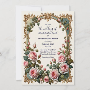 Pretty blush pink roses elegant art frame wedding  invitation