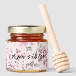 Pretty Blush Pink Roses Floral & Bows Wedding Honey Jar Favors