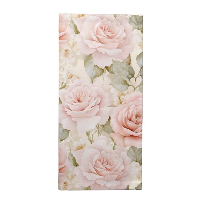 Pretty Blush Pink Roses Floral Bridal Shower Cloth Napkin (Half Fold)
