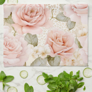 Pretty Blush Pink Roses Floral Bridal Shower Kitchen Towel