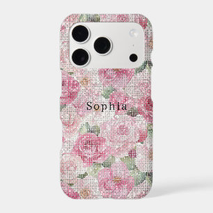Pretty Blush & Pink Roses Floral Sparkle iPhone 17 Pro Case