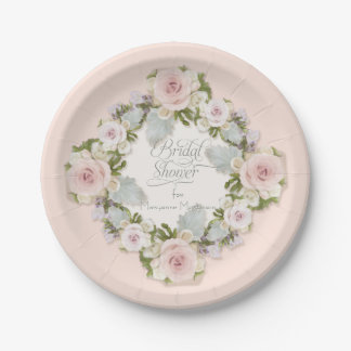 Pretty Succulents Plates Zazzle Pretty Blush Pink Roses W Succulent Bridal Shower Paper Plate
