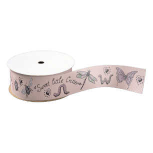 Pretty Blush Pink & Sage Girly Insect Monogram Grosgrain Ribbon