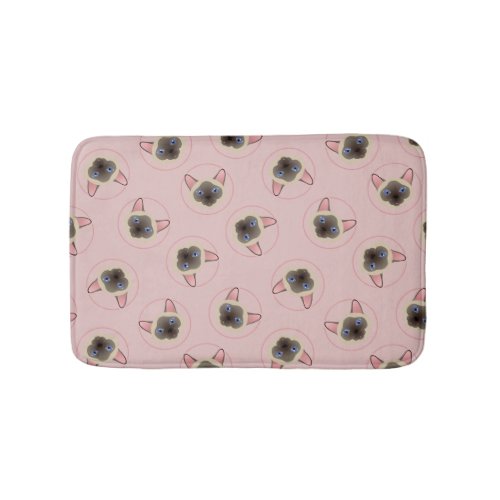 Pretty Blush Pink Siamese Cat Pattern Bath Mat