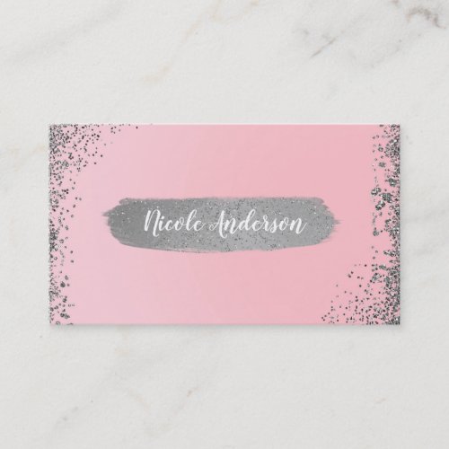 Pretty Blush Pink Silver Glitter Glam Modern Chic Business Card