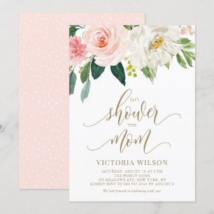 Pretty Blush Pink Spring Florals Gold Baby Shower Invitation