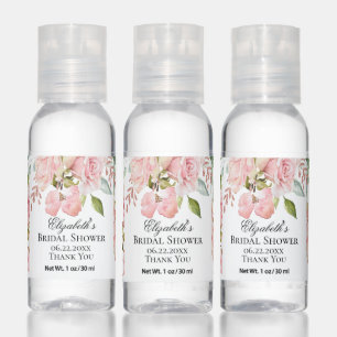 Pretty Blush Pink Watercolor Floral Bridal Shower Hand Sanitizer