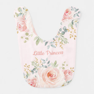 Pretty Blush Pink Watercolor Floral Rose Baby Girl Baby Bib