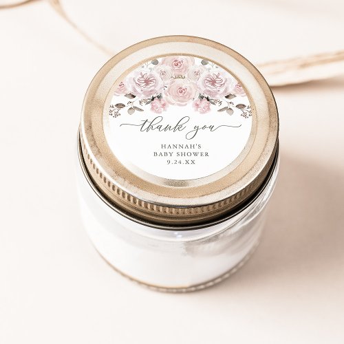 Pretty Blush Pink Watercolor Floral  Thank You Classic Round Sticker