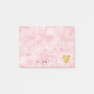 Pretty Blush Pink Watercolor Gold Heart Post-it Notes