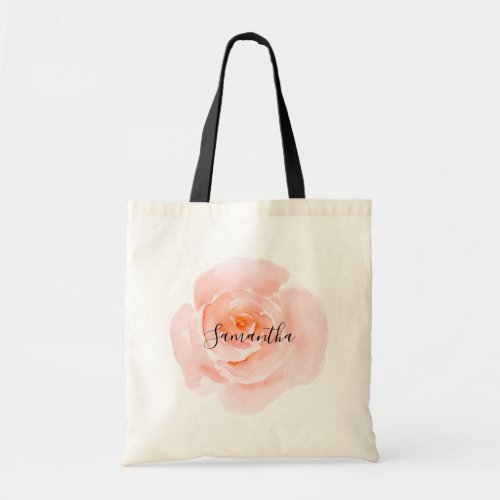 Pretty Blush Pink Watercolor Rose Tote Bag