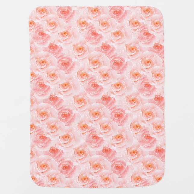 Pretty Blush Pink Watercolor Roses Baby Blanket (Front)