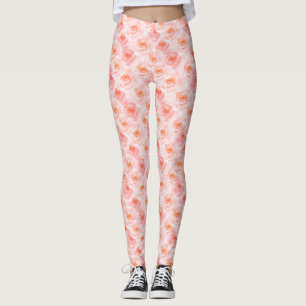 Pretty Blush Pink Watercolor Roses Leggings