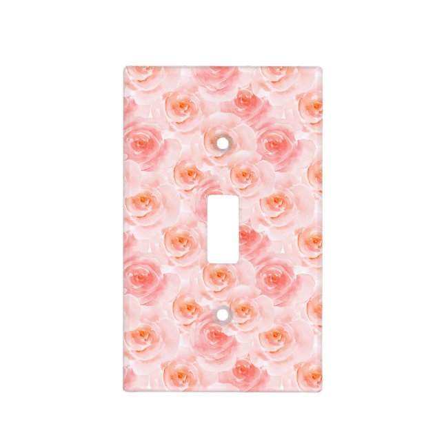 Pretty Blush Pink Watercolor Roses Light Switch Cover (Front)