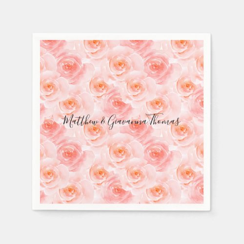 Pretty Blush Pink Watercolor Roses Paper Napkins