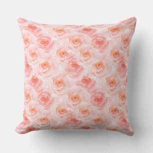 Pretty Blush Pink Watercolor Roses Throw Pillow