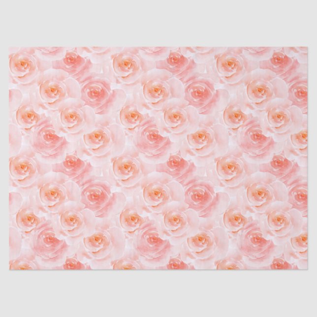 Pretty Blush Pink Watercolor Roses Tissue Paper (Front)