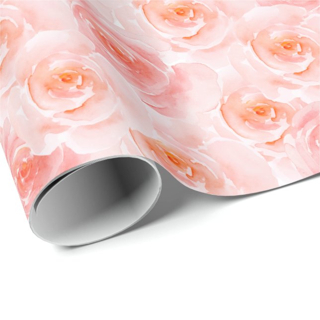 Pretty Blush Pink Watercolor Roses Wrapping Paper (Roll Corner)