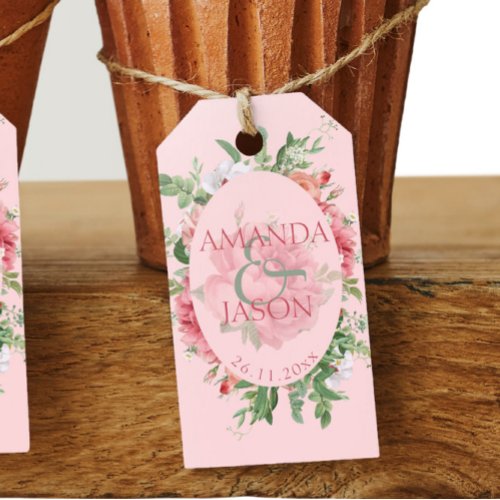 Pretty Blush Pink White Floral Wedding  Gift Tags