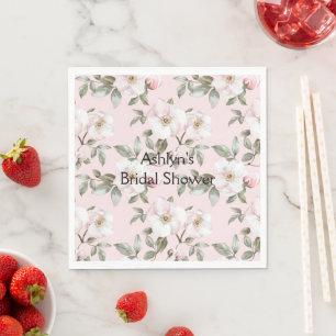 Pretty Blush Pink White Flowers Bridal Shower Napkins