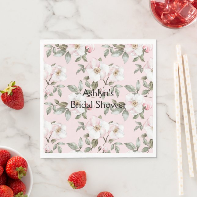 Pretty Blush Pink White Flowers Bridal Shower Napkins (Insitu)