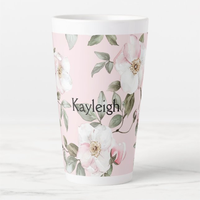 Pretty Blush Pink White Flowers   Latte Mug (Front)
