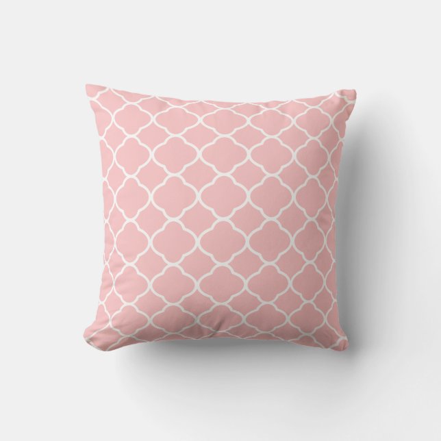 Pretty Blush Pink White Quatrefoil Pattern Throw Pillow (Front)