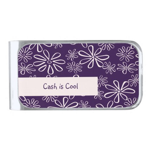 Pretty Blush Purple Floral Pattern Cash is Cool Silver Finish Money Clip