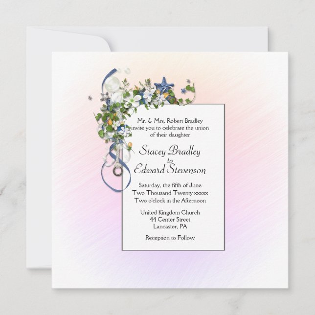 Pretty Blush Ribbons and Bubbles Invitation (Front)