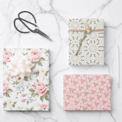 Pretty Blush Roses Pink Floral gift Wrapping Paper Sheets