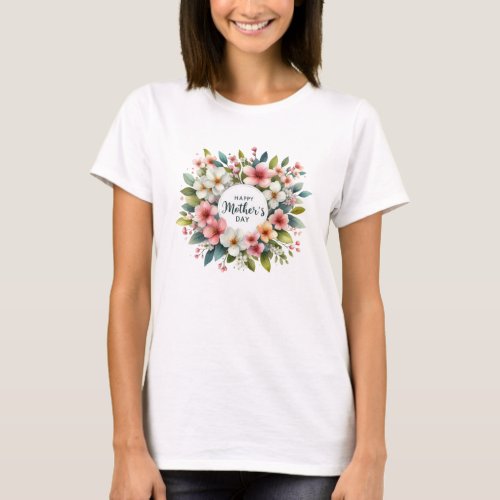 Pretty blush spring flowers wreath Mothers Day T_Shirt