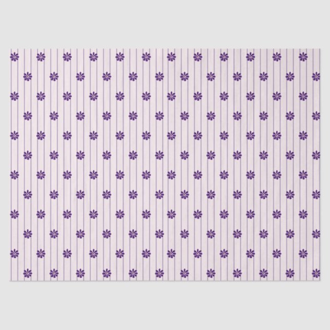 Pretty Blush & Violet Stripes & Purple Flowers Tissue Paper (Front)