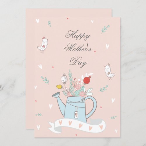 Pretty Blush Watering Can Flowers Mothers Day Card