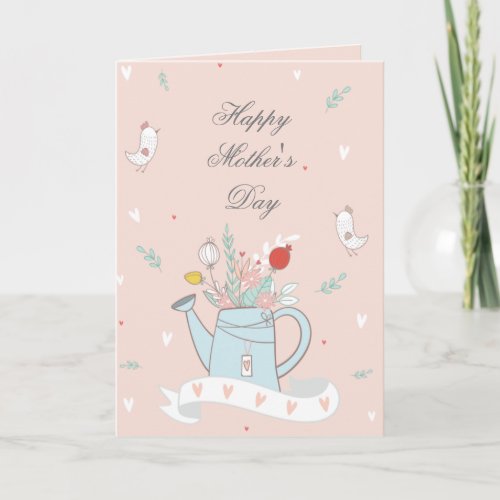 Pretty Blush Watering Can Flowers Mothers Day Card