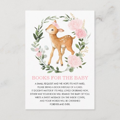 Pretty Blush Woodland Deer Books for Baby Library Enclosure Card